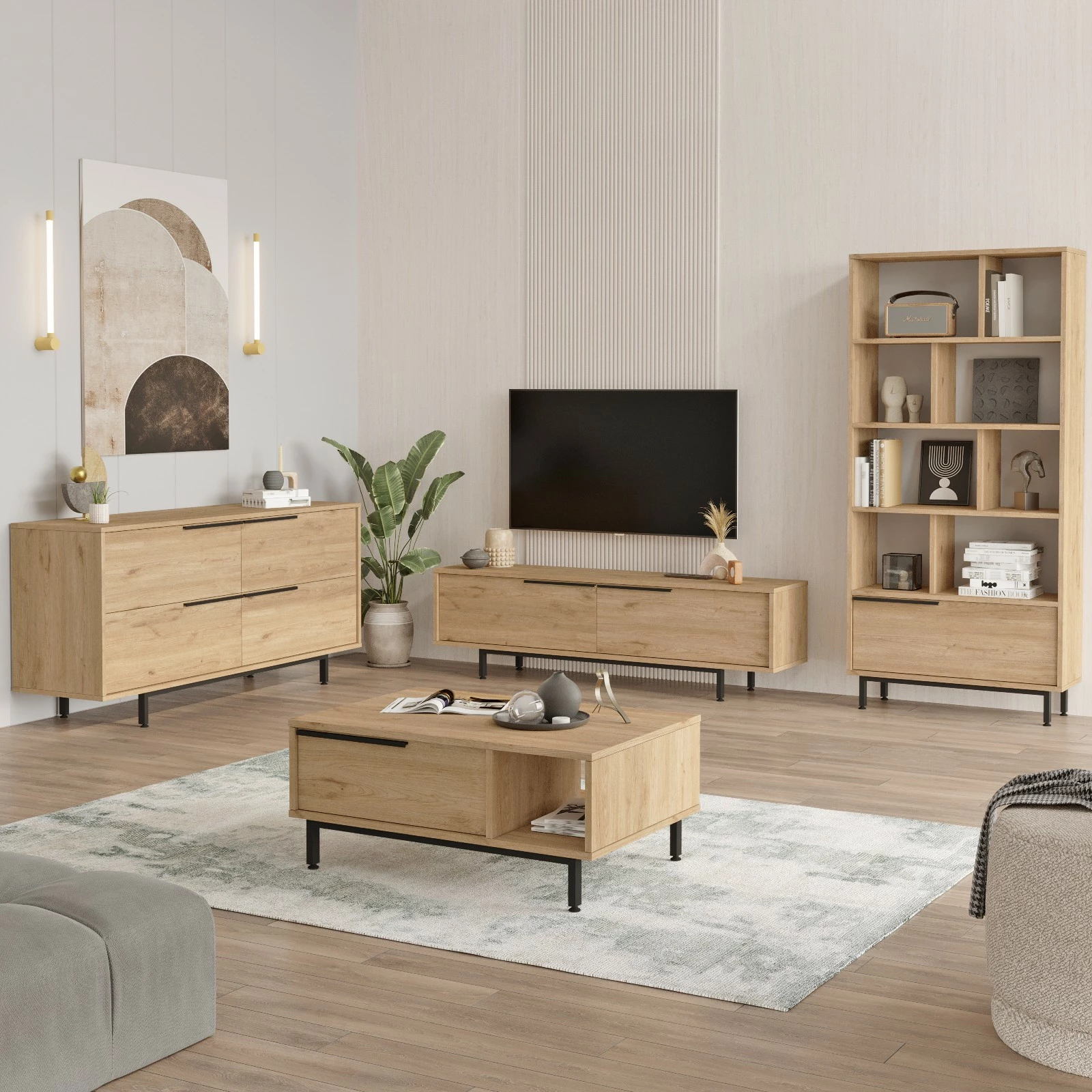 Set mobiljesh për dhomë dite Skye Decor, ON21-S, ngjyrë lisi