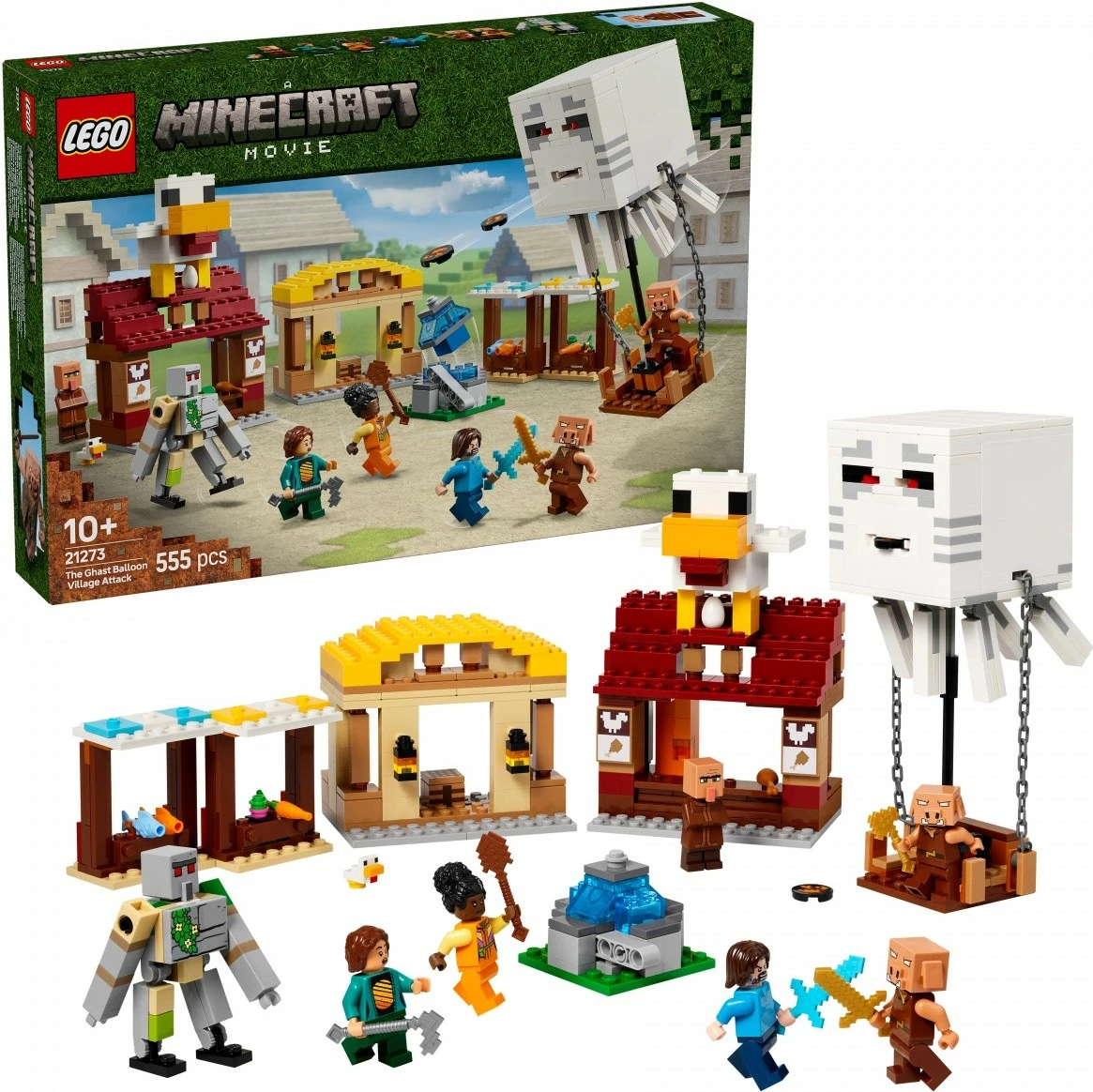 Set LEGO Minecraft 21273 Balloon Ghost Attack on Village, 555 pjesë