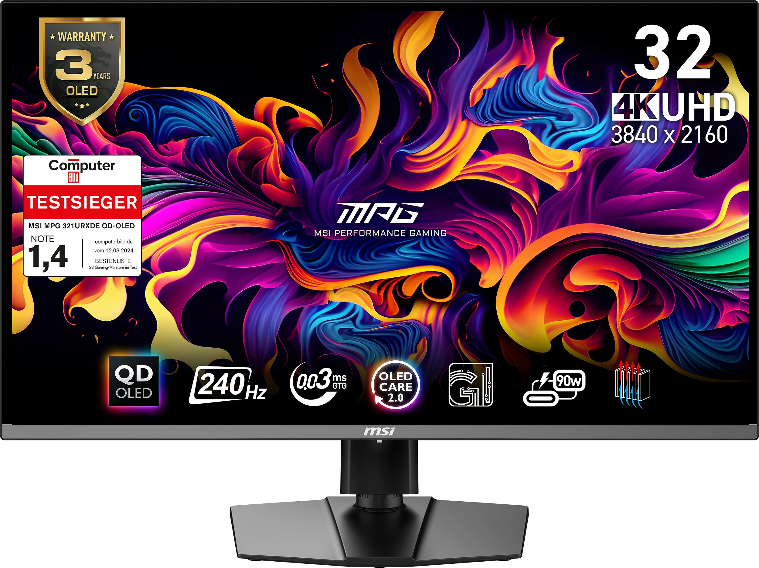 Monitor MSI MPG 321URXDE, 31.5", 4K UHD, QD-OLED, 240Hz, USB-C, i zi