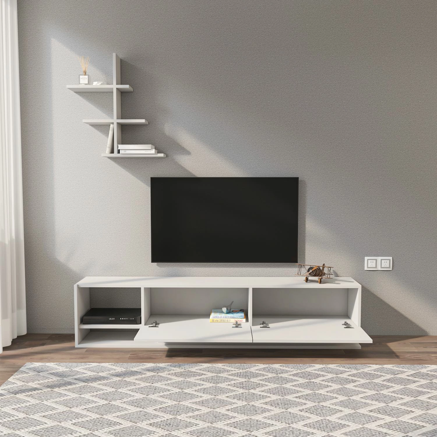 Komodë TV moderne, ngjyrë e bardhë, Skye Decor, Liza
