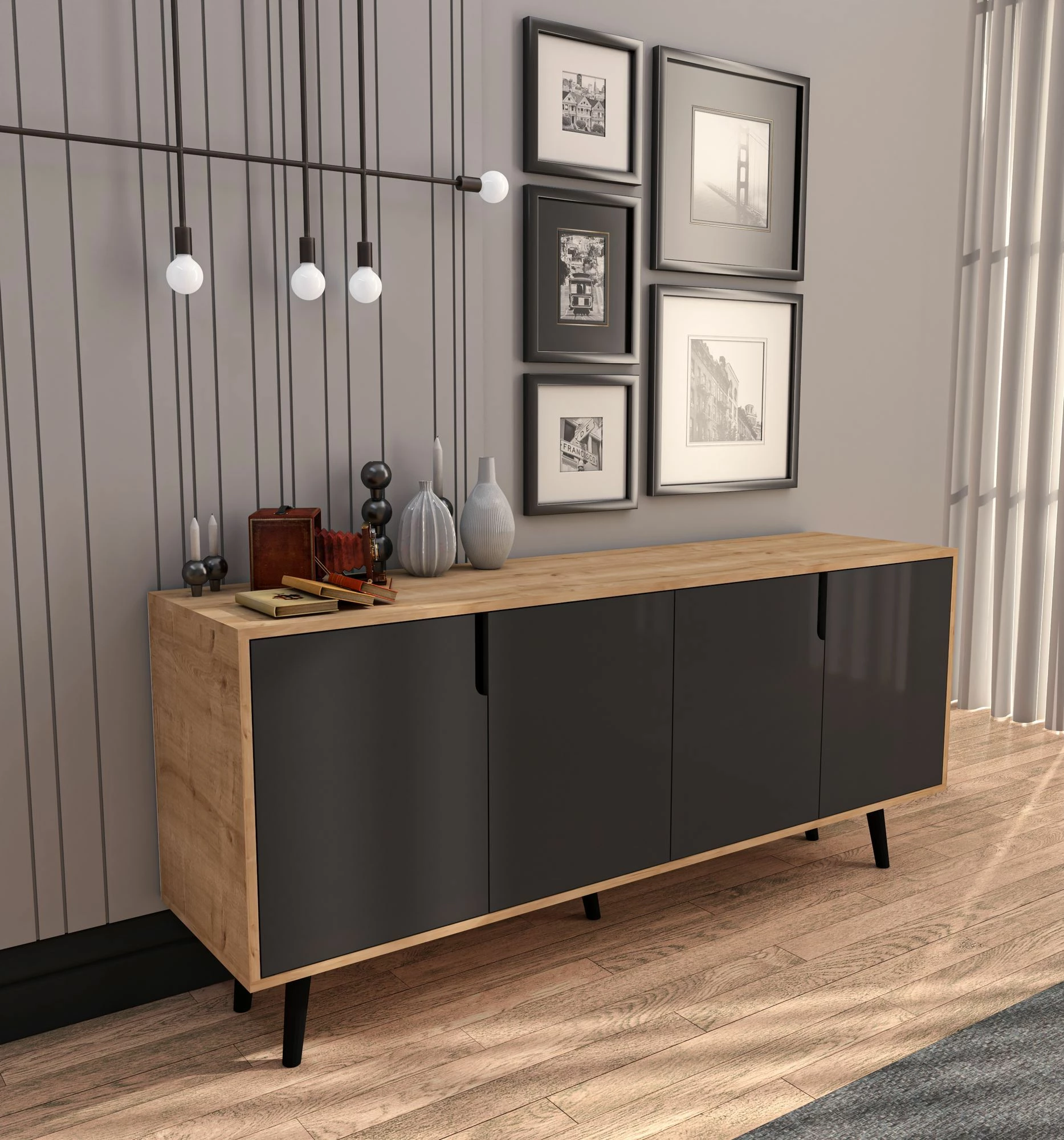 Konsolë moderne Skye Decor, Latina 180, ngjyrë lis safir dhe antracit
