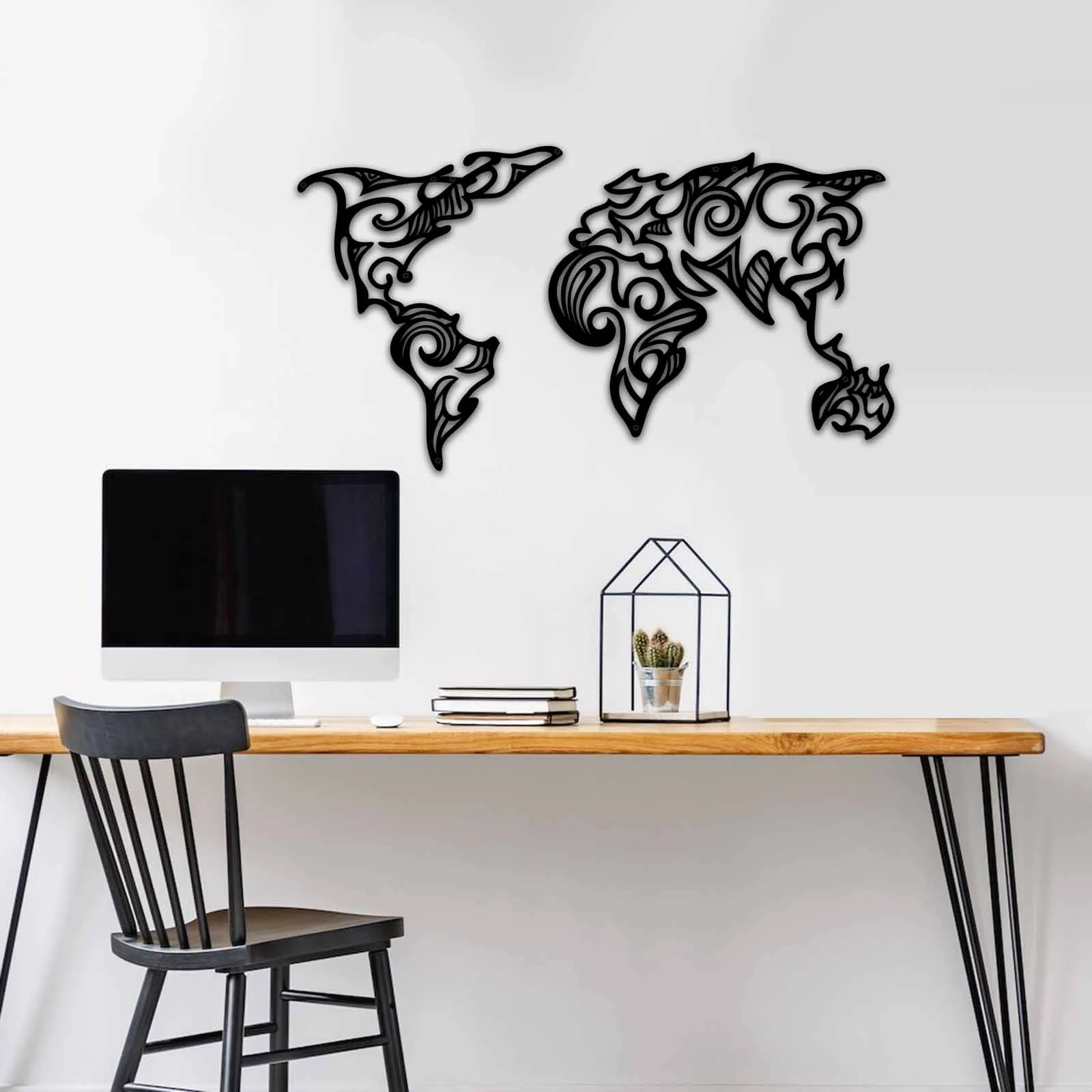 Aksesor dekorativ metalik për mur, Wallity, MT - 015, ngjyrë e zezë, 86x47cm