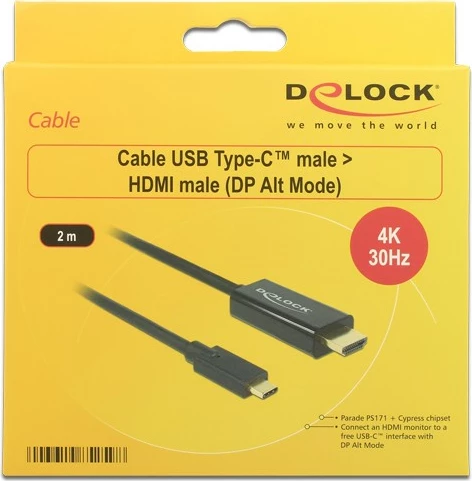 Kabëll DeLOCK 85259, 2 m, USB Type-C, HDMI, Gold