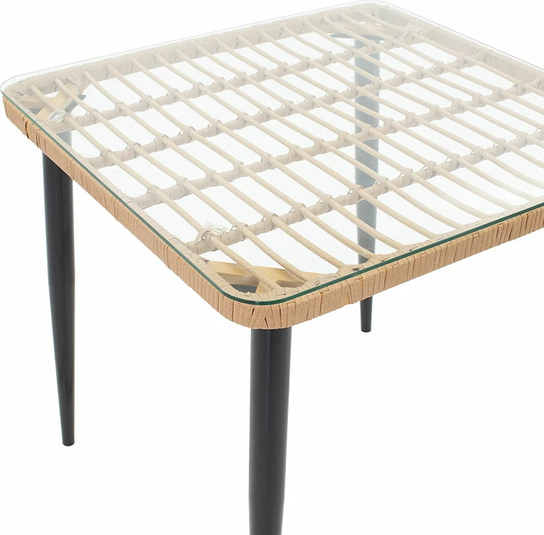 Tavolinë Naoki metalike, ngjyrë e zezë-pe natyrale-xham 80x80x78cm