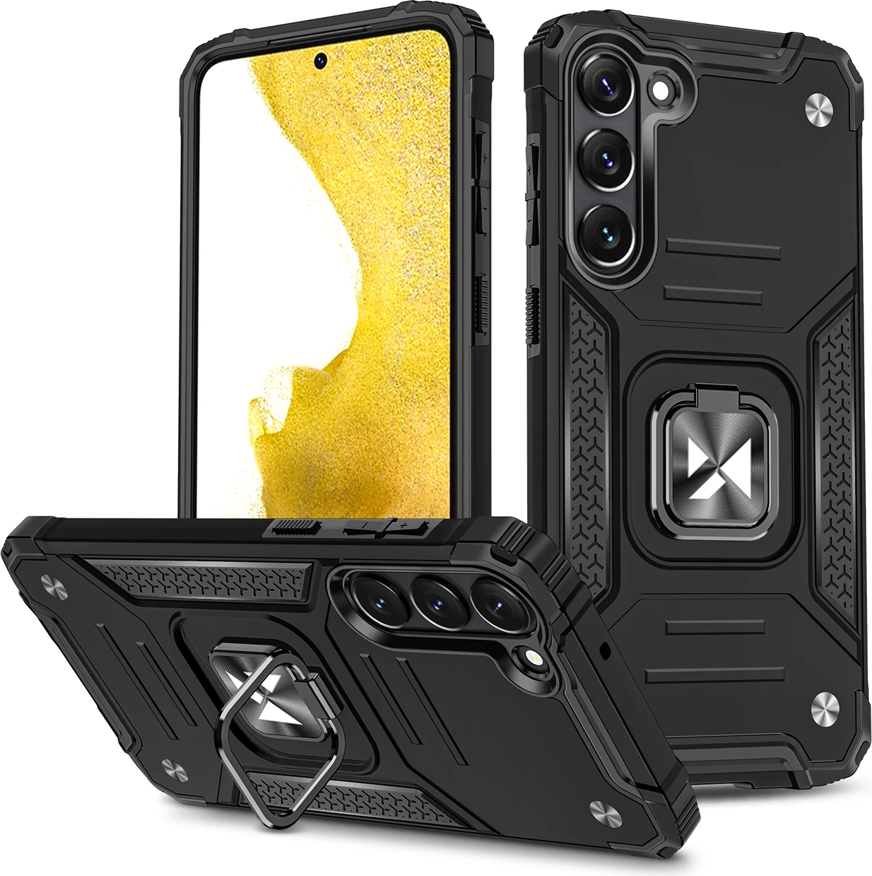 Mbështjellës Wozinsky Ring Armor për Samsung Galaxy S23, me mbajtëse unaze, i zi