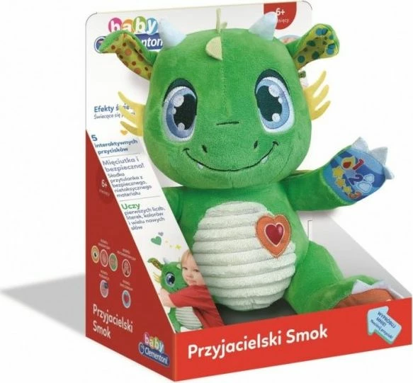 Lodër interaktive pelushi Clementoni Friendly Dragon 50671, me dritë dhe tinguj, për bebe 6+ muaj, e gjelbër