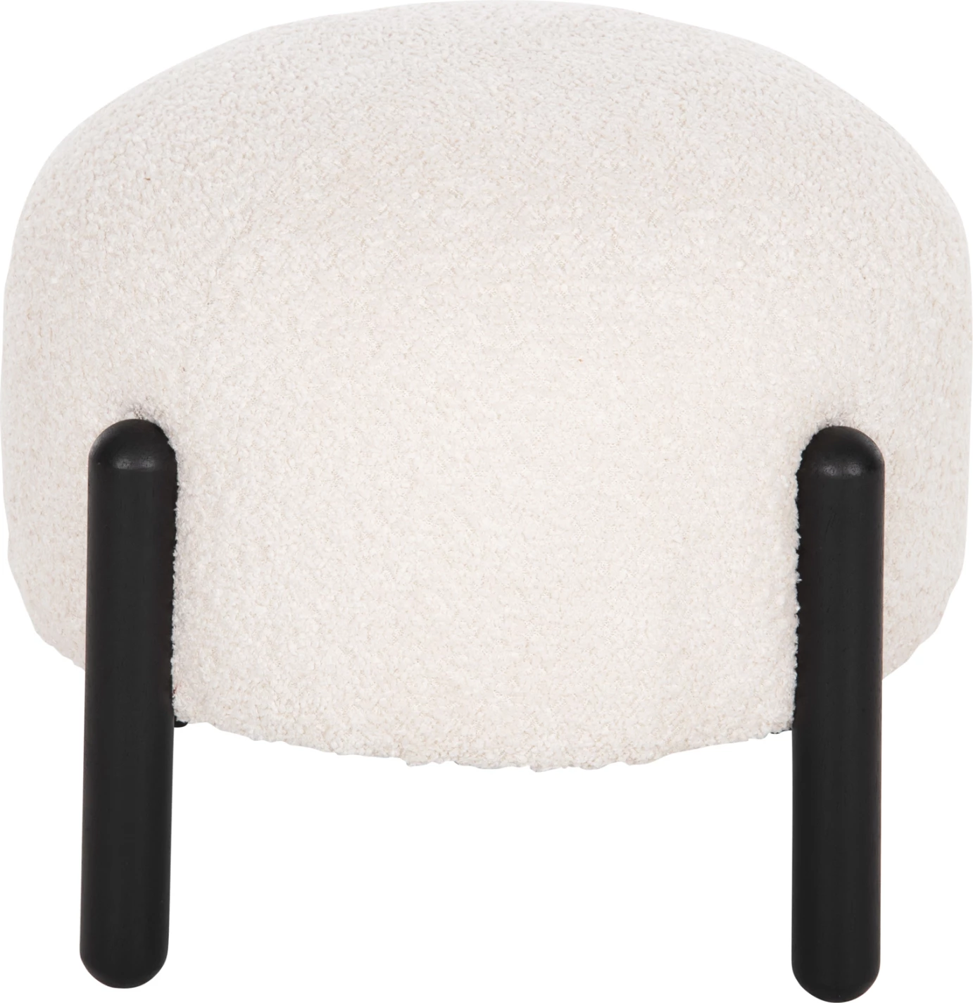 Karrige për bar, e rrumbullakët, EWAN, FH9596.06, pëlhurë boucle ecru, këmbë metalike të zeza, Φ45x36H cm