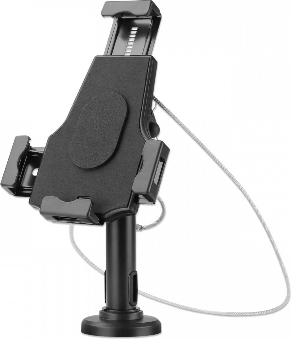 Mbajtës tablet, Manhattan 462112, 7.9-10.5 inch, me kyç dhe litar sigurie, tavolinë/mur, i zi