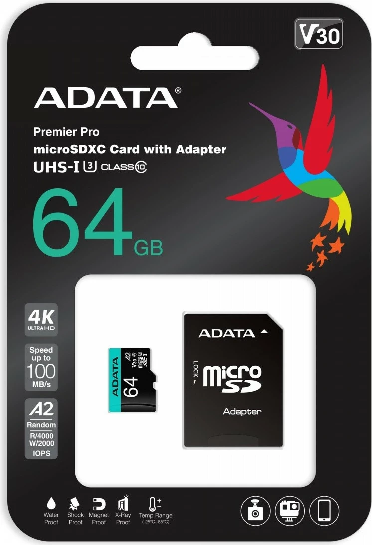 Kartelë memorie microSDXC Adata Premier Pro 64GB me adapter, UHS-I U3 V30 A2