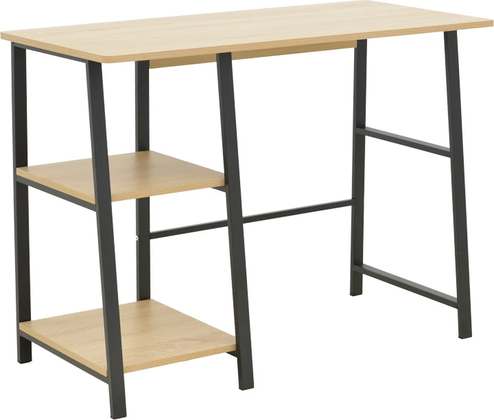 Tavolinë pune Ferje me rafte, MDF natyrale-e zezë, 100x48x75cm