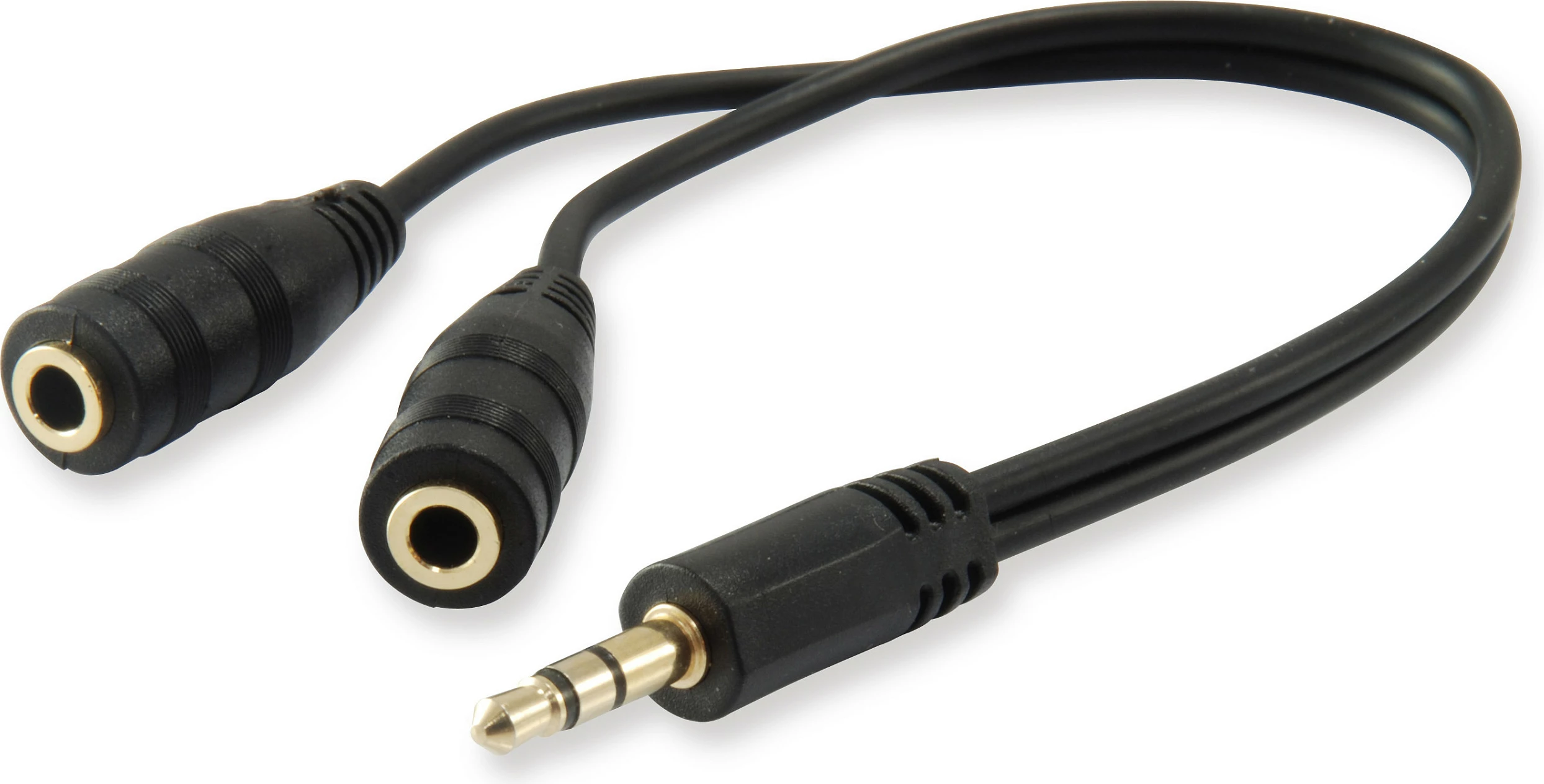 Kabllo audio ndarëse Equip, 2x3.5mm mashkull në 3.5mm femër, 0.13m, e zezë