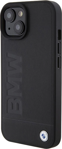 Mbështjellës BMW Leather Hot Stamp MagSafe për iPhone 15 Plus 6.7\", lëkurë hardcase, i zi