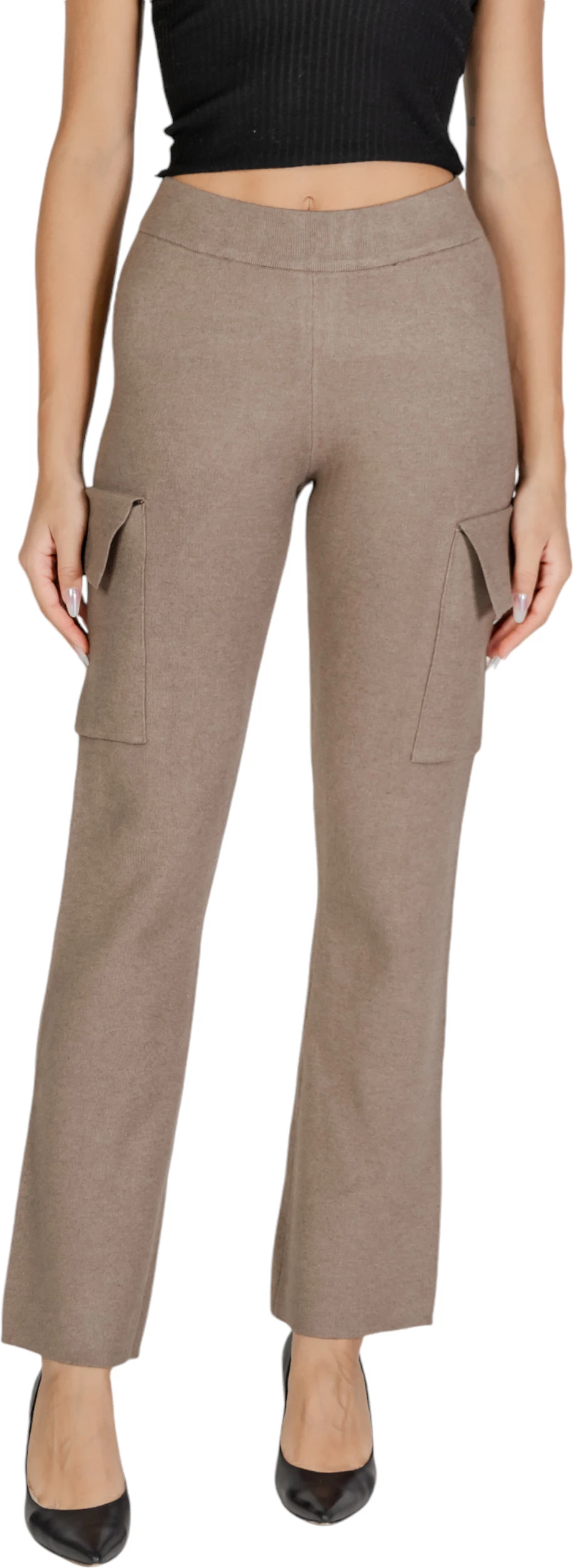 Pantallona Vila Clothes VICASSIE Cargo Knit 14098878 për femra, bezhë e errët