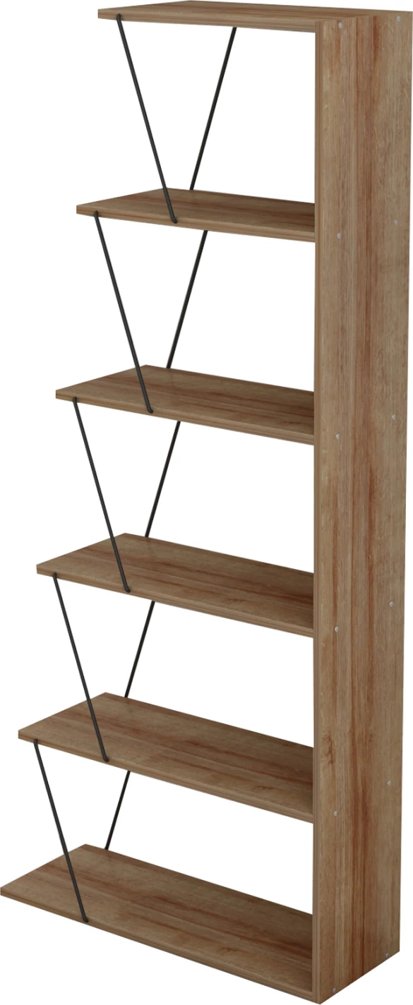 Raft librash MINI TARS, melaminë lisi natyral, shufra metali të zeza, 65x22-24x146H cm