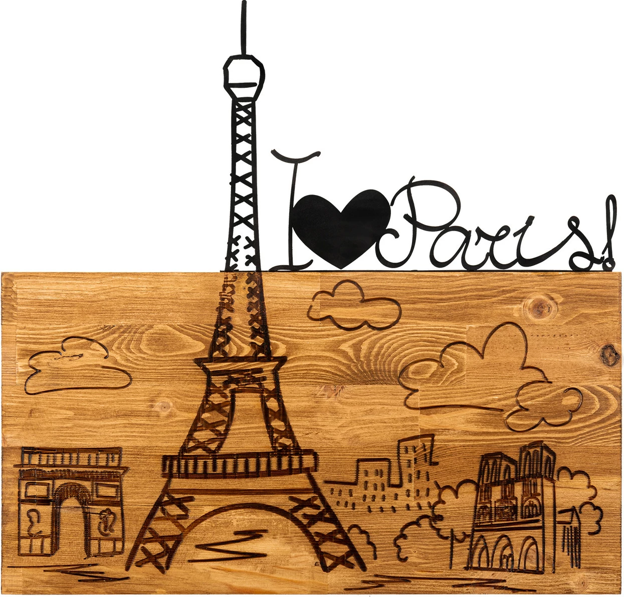 Aksesor dekorativ për mur, dru dhe metal, Wallity, I Love You Paris