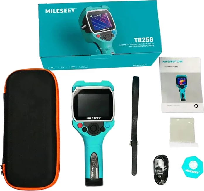 Kamerë termike Mileseey TR256C, 256×192, Wi‑Fi, GPS, laser distancues, ekran 3.5", -20°C–550°C, set me çantë, tirkiz