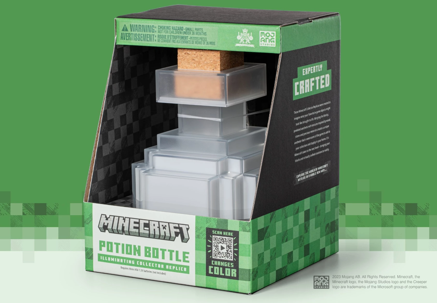 Replikë shishe potioni ndriçuese NOBLE COLLECTION Minecraft, 16.5 cm, me prekë ndërron ngjyra, 3x AAA