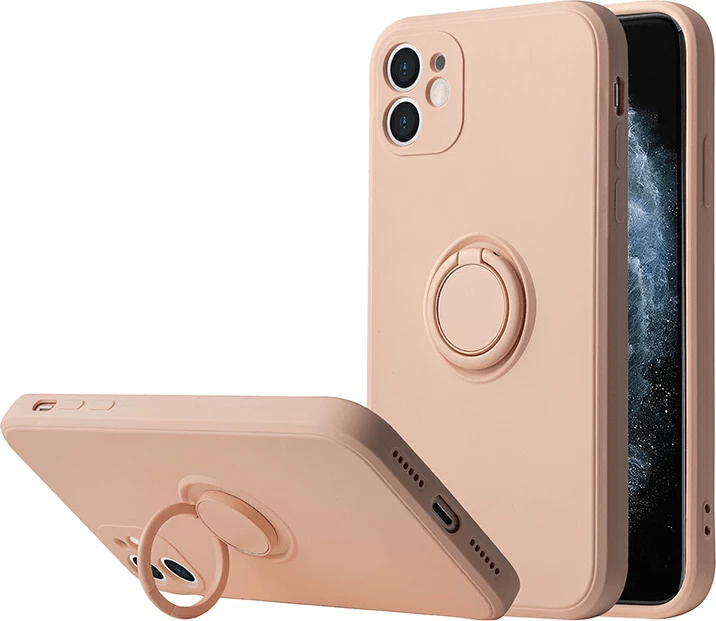 Mbështjellës silikoni me unazë ONASI për Xiaomi Redmi Note 12 4G, mbrojtje kamere, me pllakë metalike për mbajtëse magnetike, rozë