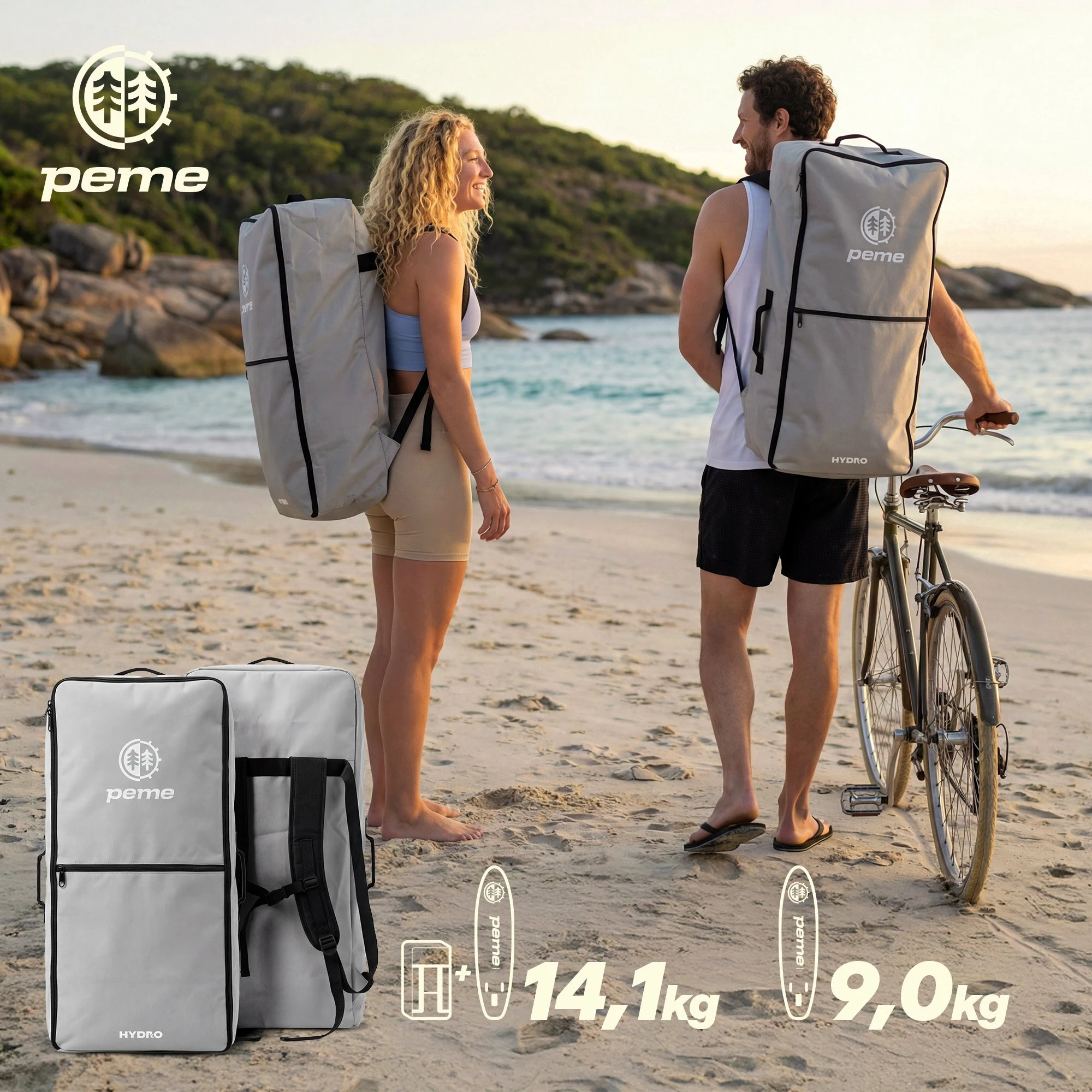 Dërrasë SUP me fryrje Peme Hydro 350x81x15 cm, kapacitet 166 kg, set aksesorësh, gri
