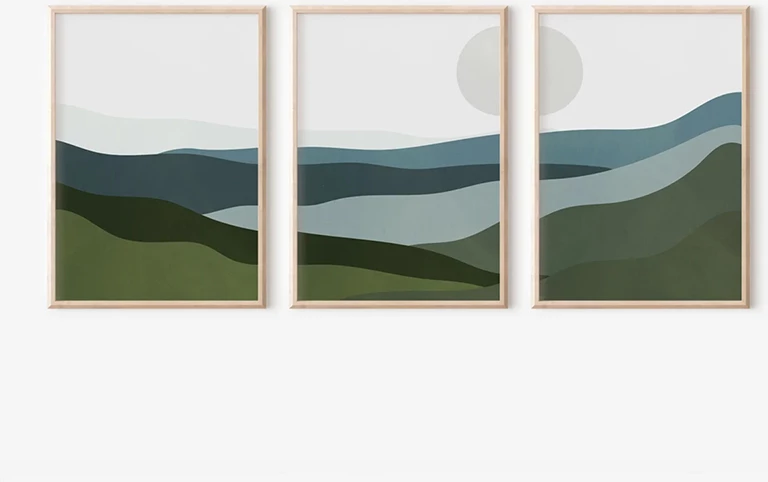 Dekor muri në kornizë Orbis triptik me print digjital, 33x1.5x48cm, set prej 3 pjesësh