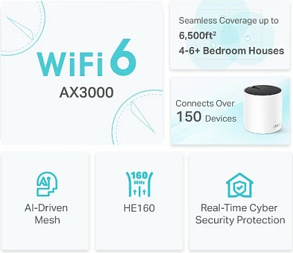 Router mesh TP-Link AX3000, i bardhë, Wi-Fi 6, Dual-band