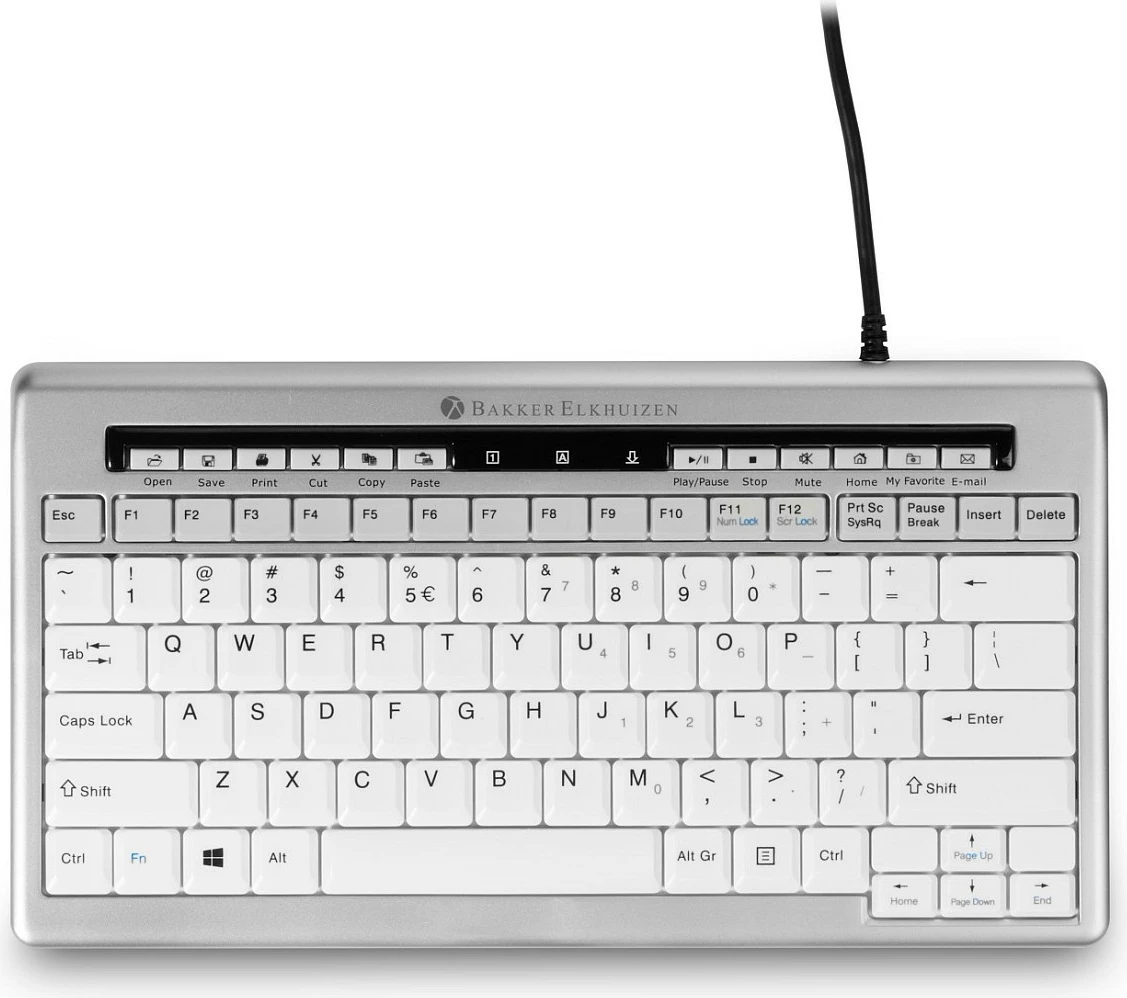 Tastierë BakkerElkhuizen S-Board 840, USB, Tenkeyless, US QWERTY, ergonomike, argjend/bardhë