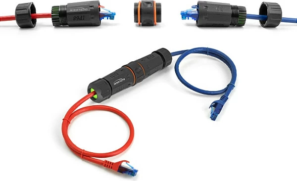 Adapter lidhës RJ45 DeLOCK Cat.6A, femër-femër, IP68, M20, i zi