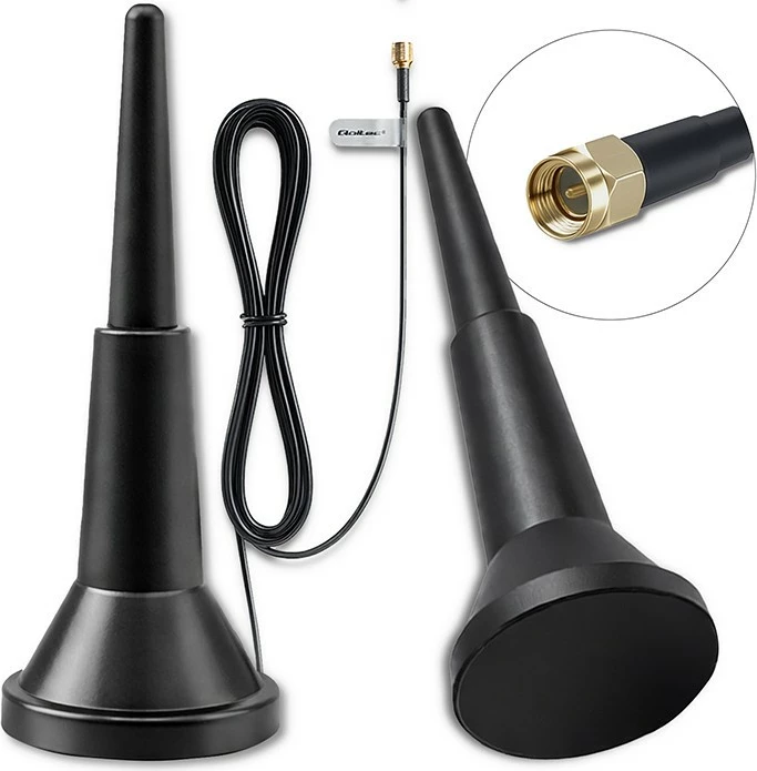 Antena 4G LTE me bazë magnetike, Qoltec 57058, 5 dBi, 600-2700 MHz, SMA, kabllo 3 m, e brendshme, e gjithanshme, e zezë