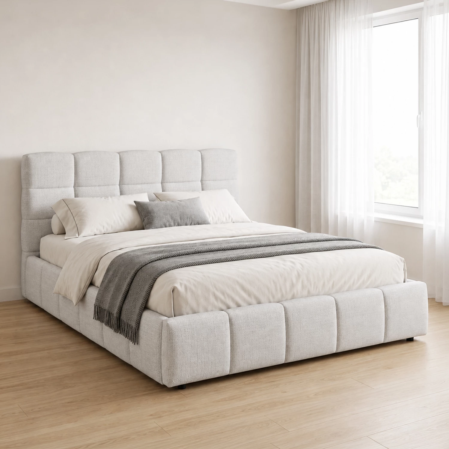 Krevat dopio me hapsirë magazinimi VITO FH762.02, pëlhurë krem, për dyshek 160x200 cm