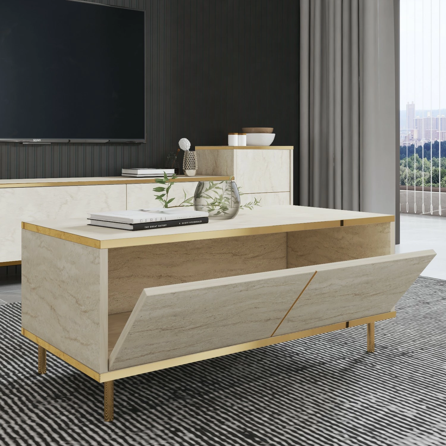 Tavolinë kafeje Skye Decor, ngjyrë travertine, imitim mermeri, 90x45x40cm