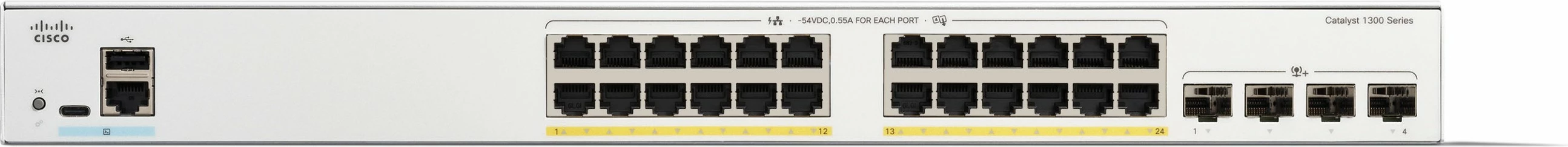 Switch Cisco Catalyst 1300-24P-4X, 24 porta GE, PoE, 4x10GE SFP+, i bardhë