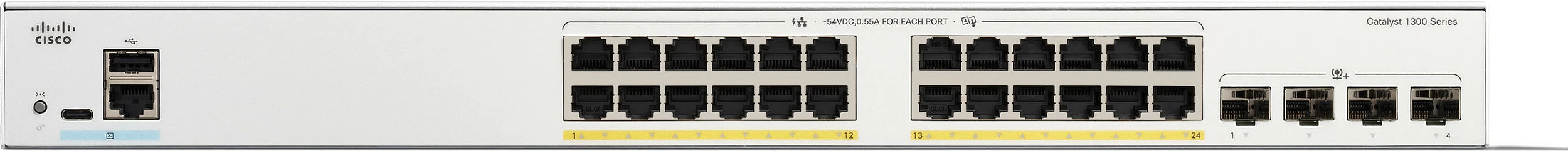 Switch Cisco Catalyst 1300-24P-4X, 24 porta GE, PoE, 4x10GE SFP+, i bardhë