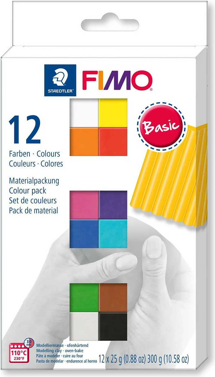 Masë modelimi STAEDTLER FIMO Basic, set 12 ngjyra, 12x25 g, shumëngjyrëshe