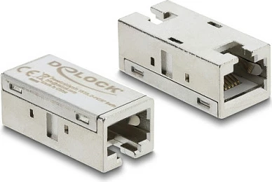 Adapter lidhës RJ45 DeLOCK Cat6A, femër-femër, metal, flat, argjend