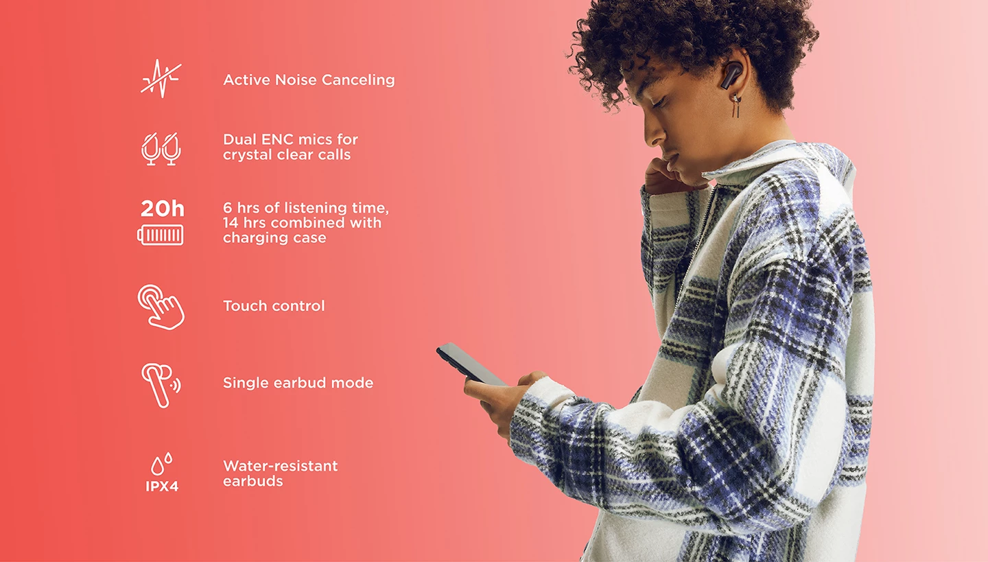 Kufje Motorola Moto Buds 500 ANC TWS Bluetooth, 20h, IPX4, USB-C, të zeza