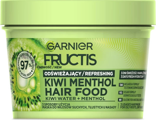 Maskë për flokë për femra Garnier Fructis Hair Food Kiwi Menthol, 400ml