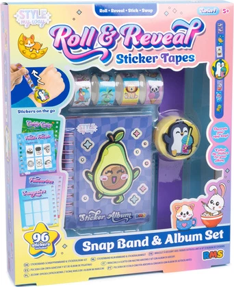 Roll and Reveal Sticker Tapes – Set Kreativ me Byzylyk Snap dhe Album