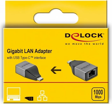 Adapter USB-C DeLOCK në Gigabit LAN RJ-45 10/100/1000 Mbps, gri