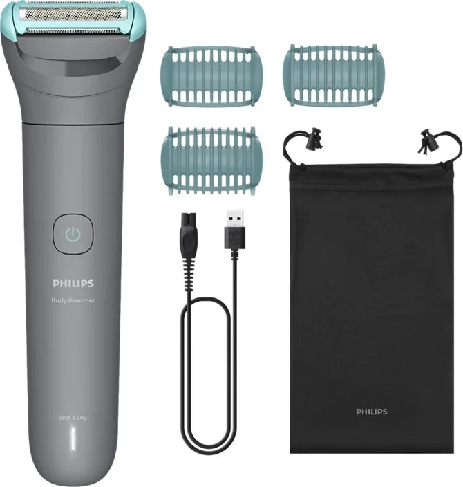 Makinë rroje trupi Philips BG3485/15, Triple Protect, bateri e integruar, Wet & Dry, karikim 8 orë, gri, set me 3 krehra + kabllo USB + çantë