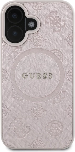 Mbështjellës Guess Saffiano Peony Classic Logo MagSafe për iPhone 16, Rozë
