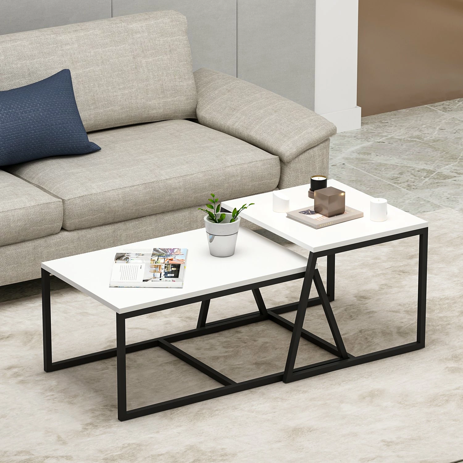 Tavolinë kafeje Hanah Home, minimaliste, e bardhë