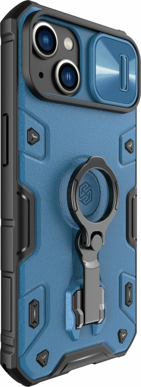 Mbështjellës Nillkin CamShield Armor Pro për iPhone 14 Plus, me kapak kamere, mbajtëse gishti dhe stand, Blu