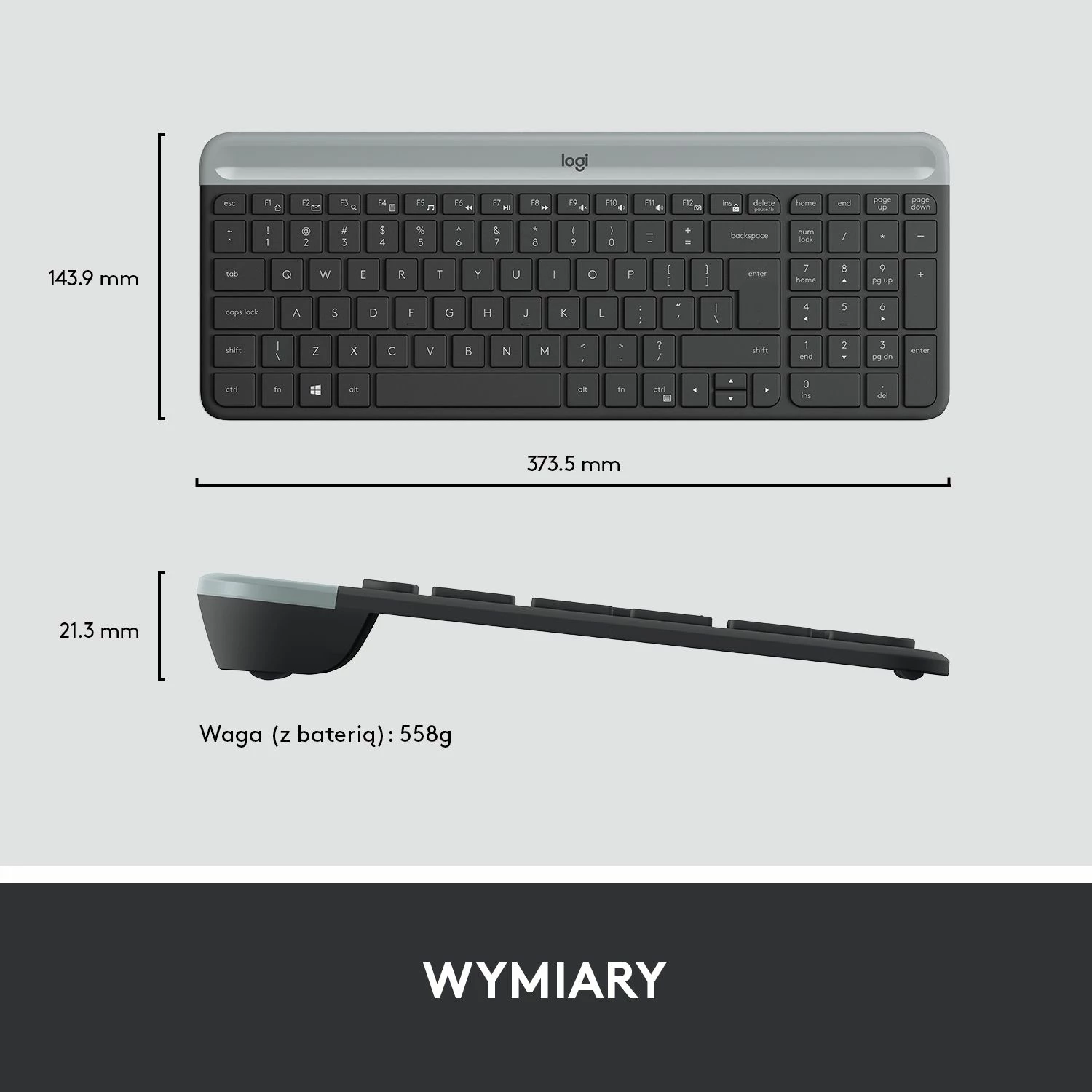 Set tastierë + Maus wireless Logitech MK470 Slim 920-009204, 2.4GHz receiver USB, US layout, gri