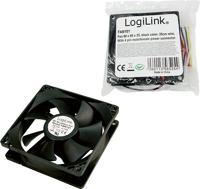 Ventilator për kasë LogiLink FAN101, 80x80x25mm, DC 12V, i zi