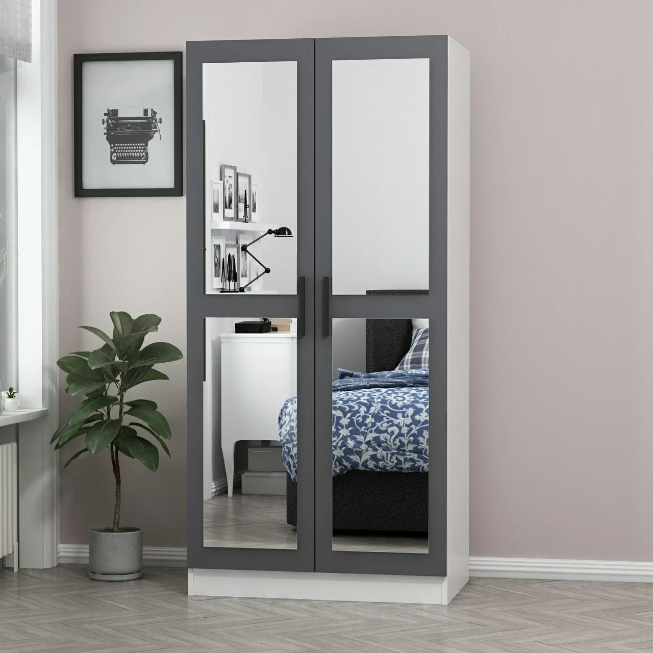 Dollap Skye Decor, pasqyrë Kale, anthracite e bardhë, 190 cm