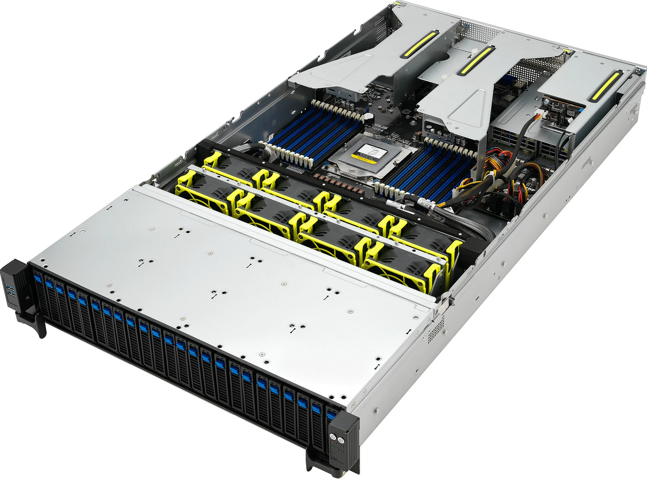 Server barebone ASUS RS521A-E12-RS24U, Socket SP5, 2U Rack, AMD EPYC 9004, DDR5 deri 3TB, 26x 2.5" hot-swap, zi/argjendtë