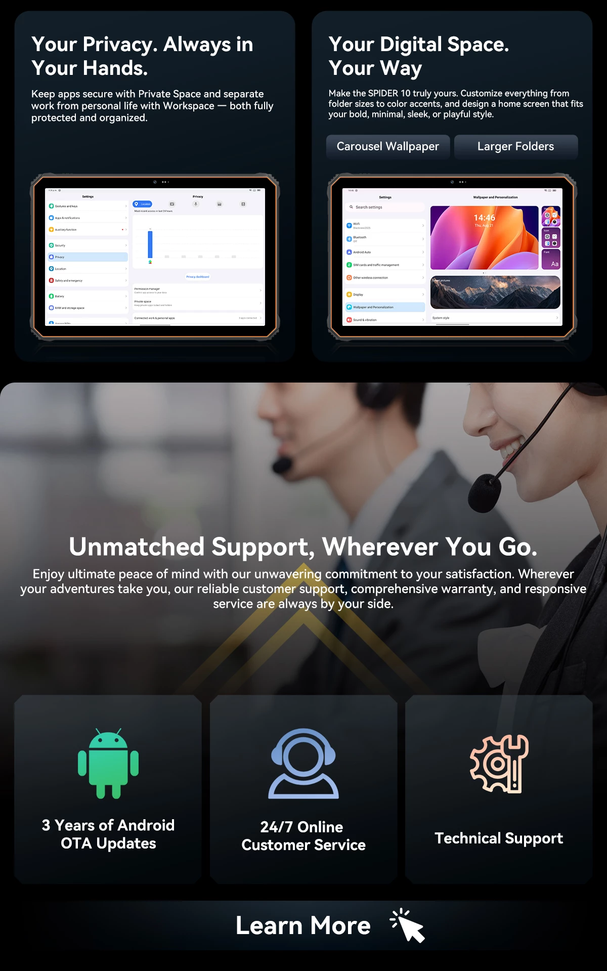 tablet robust Oscal Spider 10 11\" 8GB+256GB 20000mAh IP68/IP69K Android 15, e zezë