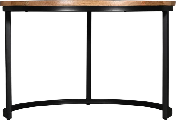 Set tavolina kafeje Frina, 3 copë, dru mango natyral, këmbë metalike të zeza