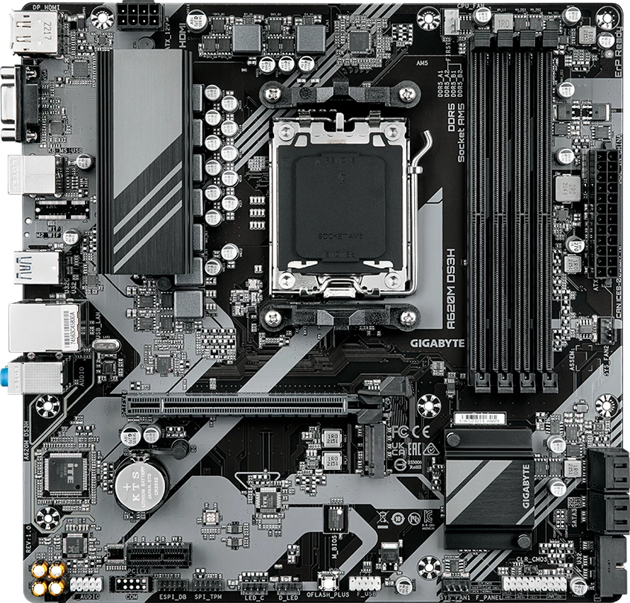 Pllakë amë Gigabyte A620M DS3H, Socket AM5, mATX, 4xDDR5, 1xM.2, 4xSATA, VGA/DP/HDMI, GbE LAN
