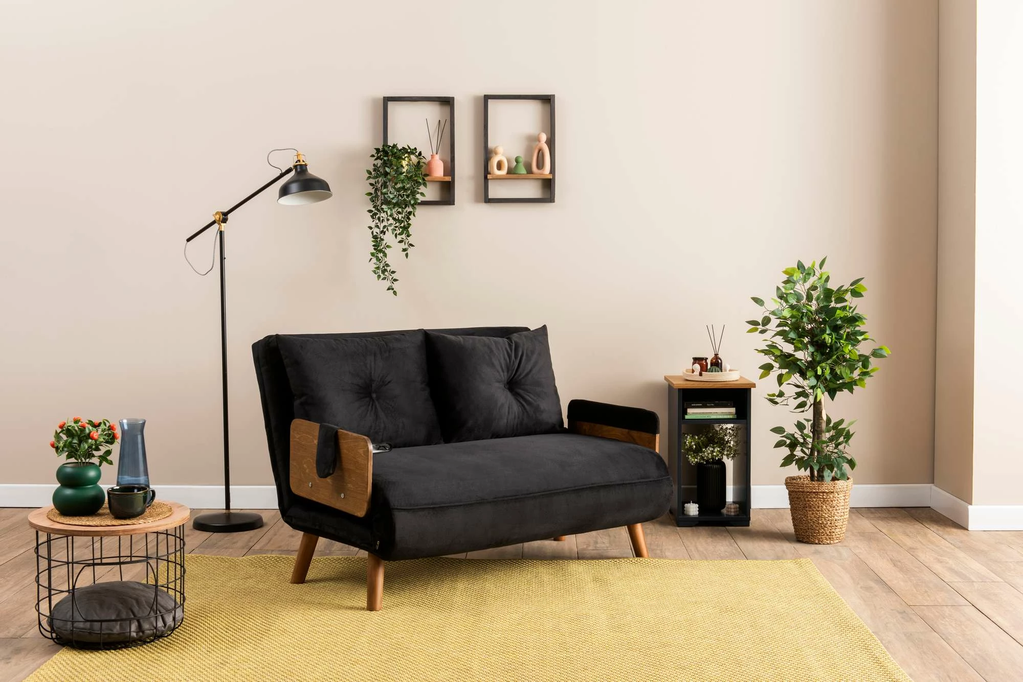 Divan-krevat dy ulëshe Atelier del Sofa Cosmo, ngjyrë e zezë
